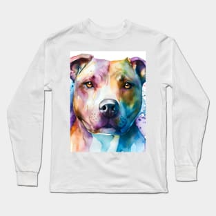 Pit Bull Terrier Portrait Watercolor Long Sleeve T-Shirt